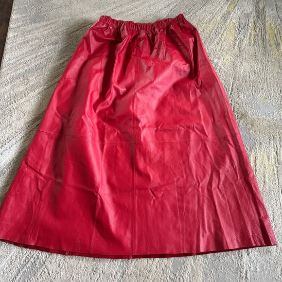 Vintage Dresses & Skirts - Vintage Venezia genuine leather long maxi skirt red pull on stretch large / XL